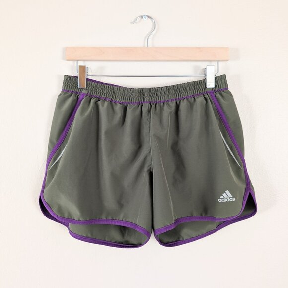 adidas Climalite Women's Running Shorts - Olive Green with Purple Trim - Size M - Picture 1 of 13